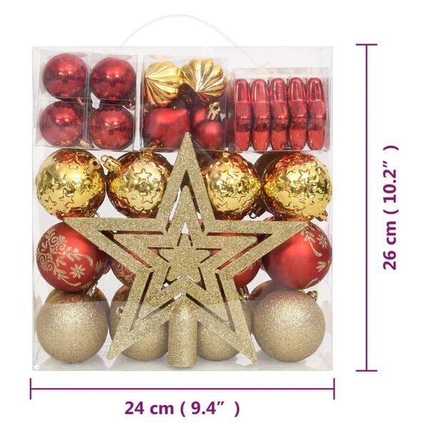 vidaXL 70 Piece Christmas Bauble Set Gold and Red