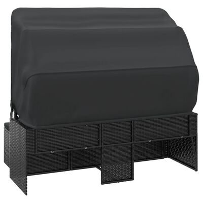 vidaXL 3-Seater Garden Sofa with Roof and Footstool Black Poly Rattan
