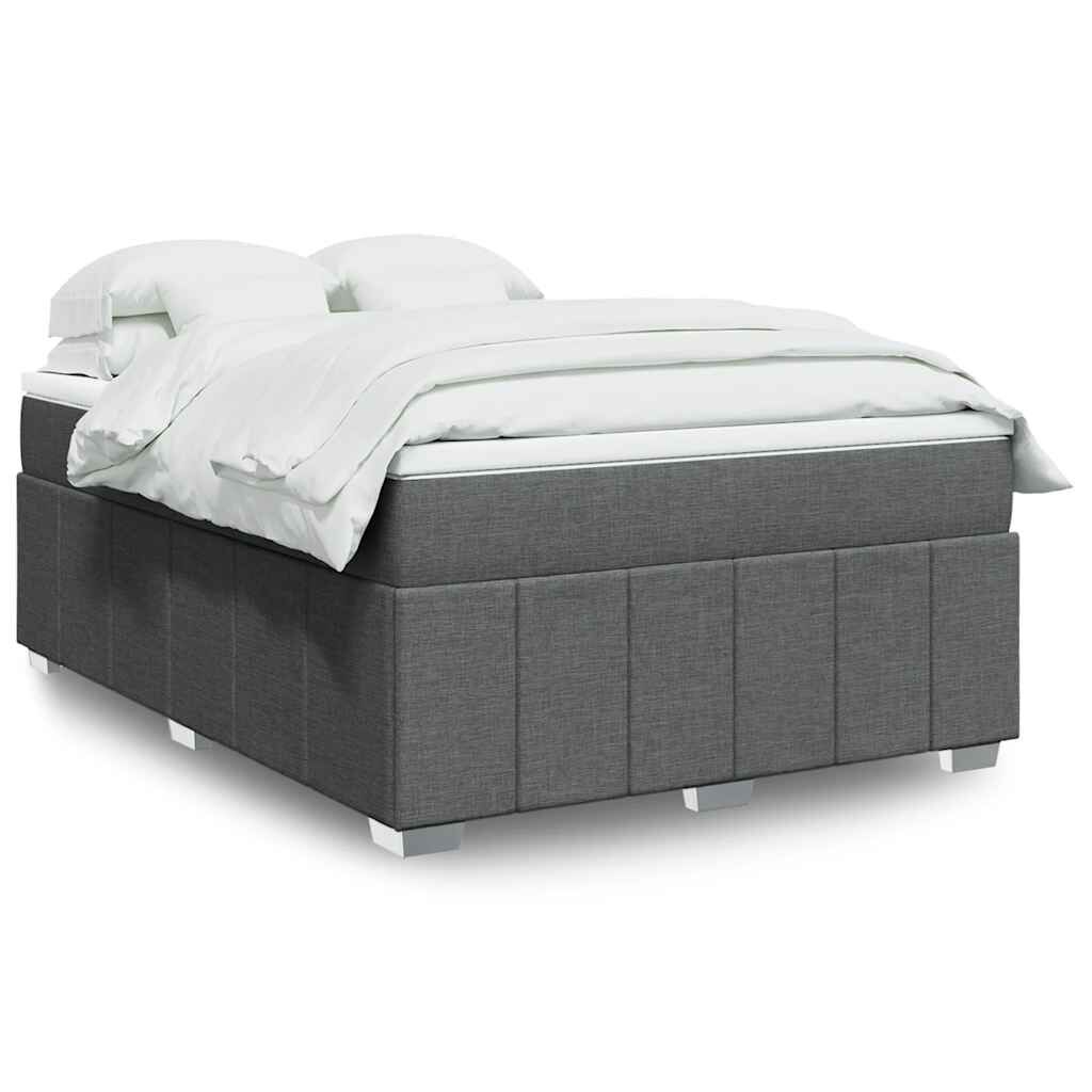 vidaXL Box Spring Bed with Mattress Dark Grey Queen Fabric
