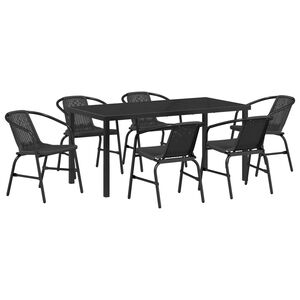 vidaXL Garden Dining Set 7 pcs Black Powder-Coated Steel