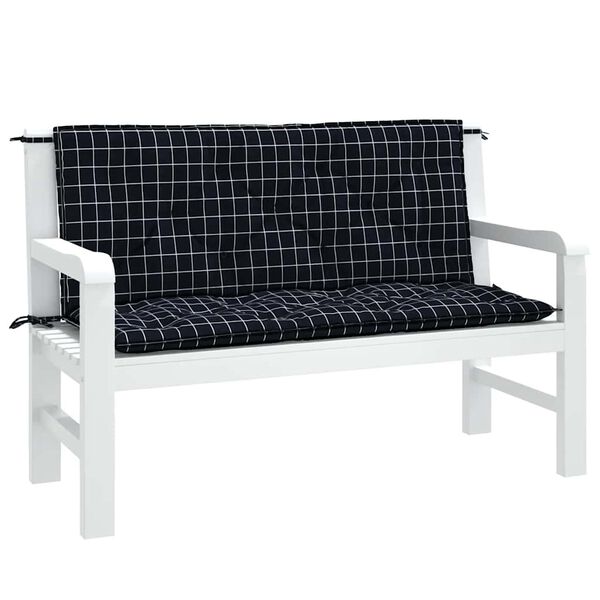 vidaXL Garden Bench Cushions 2pcs Black Check Pattern 120x50x7cm Fabric