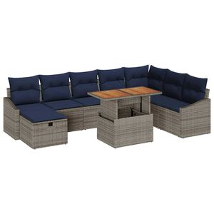 vidaXL Garden Sofa Set with Cushion 9 pcs Grey Poly rattan
