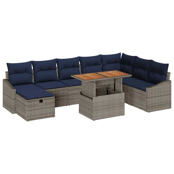 vidaXL Garden Sofa Set with Cushion 9 pcs Grey Poly rattan