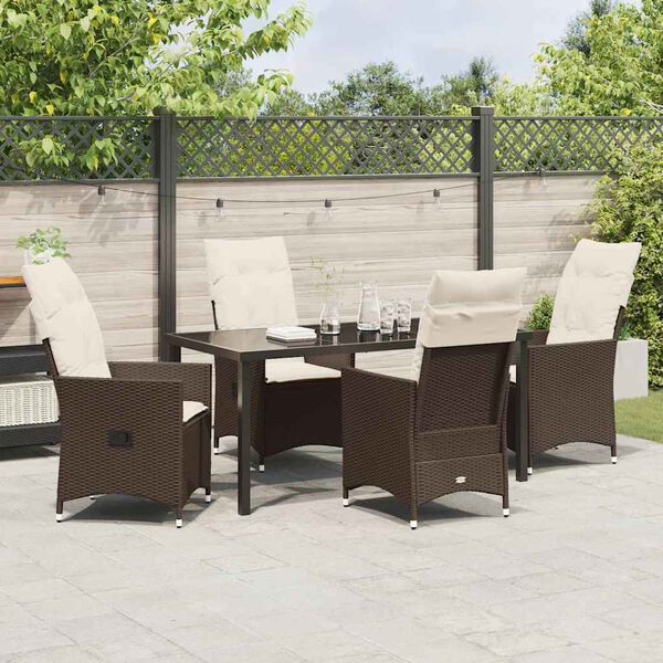 vidaXL Garden Dining Set with Cushion 5 pcs Brown Poly Rattan