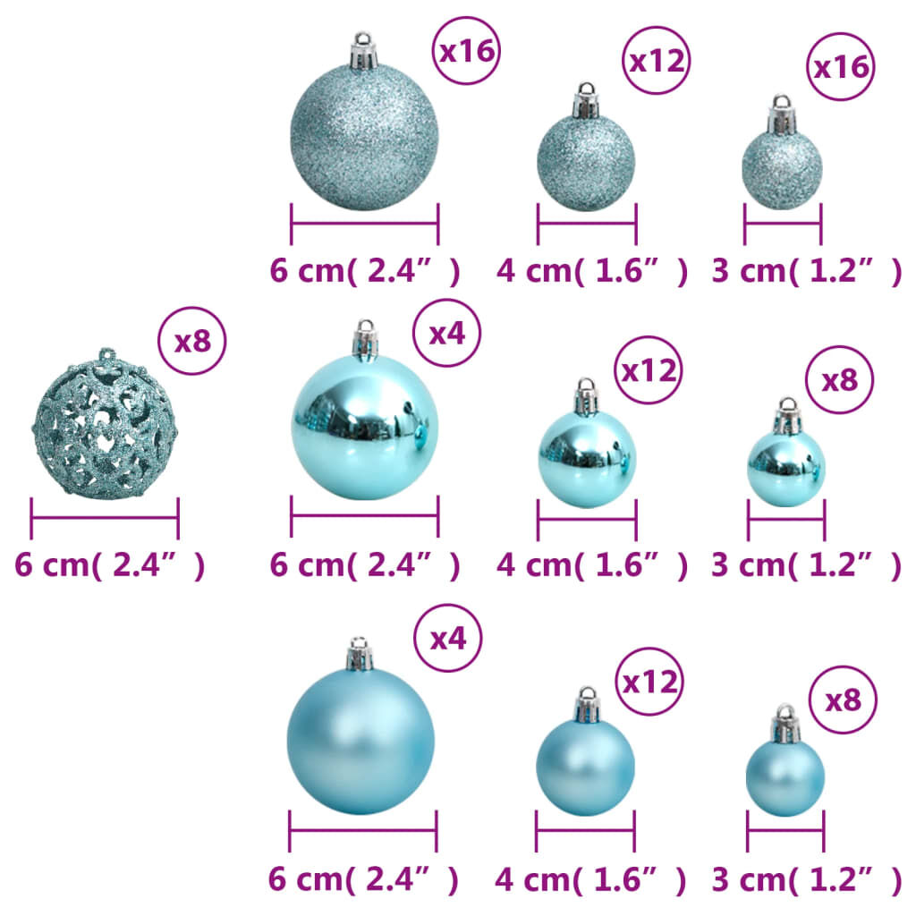 vidaXL Christmas Baubles 100 pcs Turquoise 3 / 4 / 6 cm