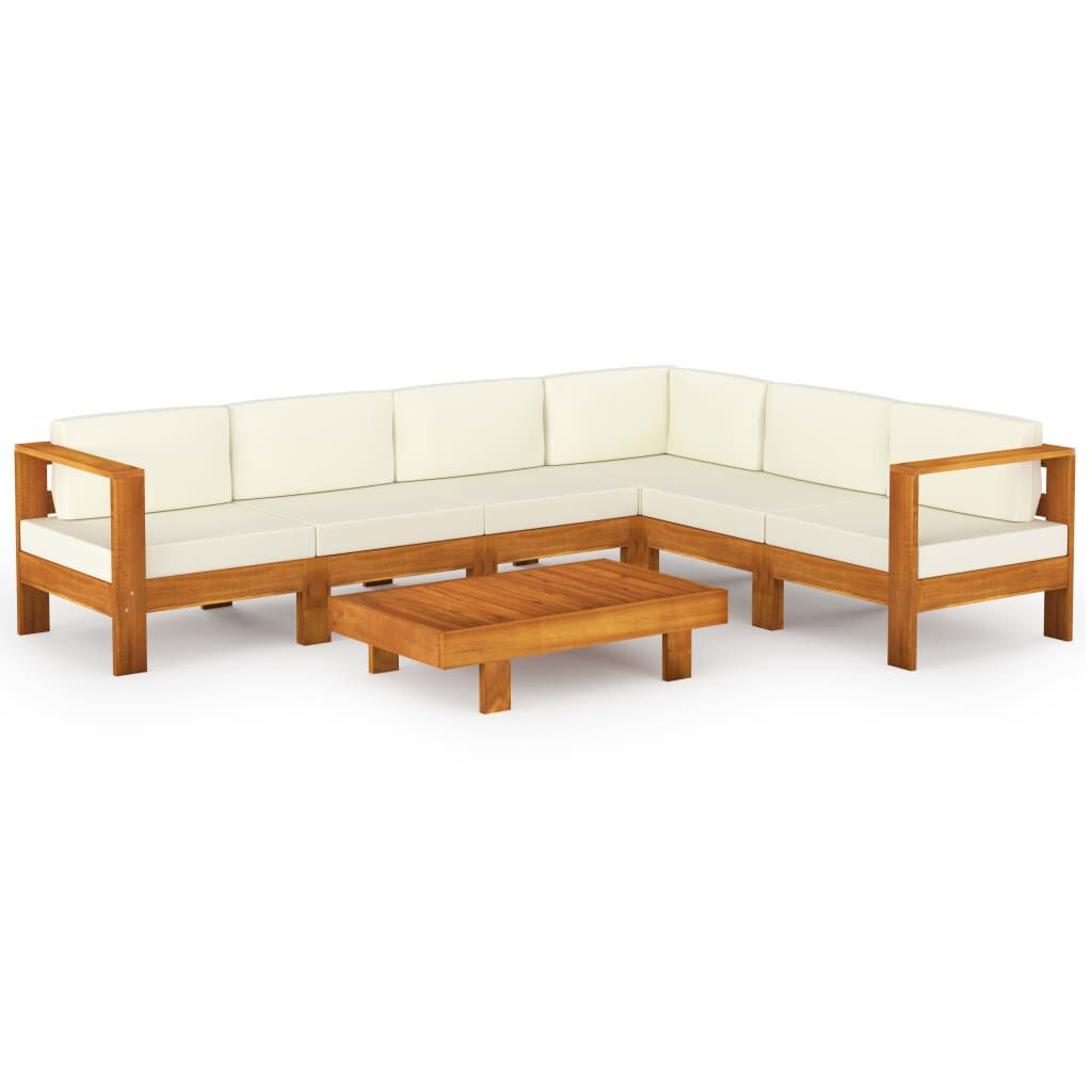 vidaXL 7 Piece Garden Lounge Set with Cream White Cushions Acacia Wood