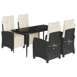 vidaXL 5 Piece Garden Dining Set with Cushions Black Poly Rattan