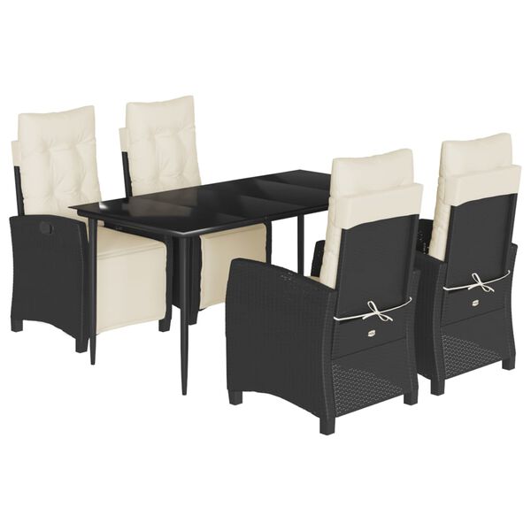 vidaXL 5 Piece Garden Dining Set with Cushions Black Poly Rattan