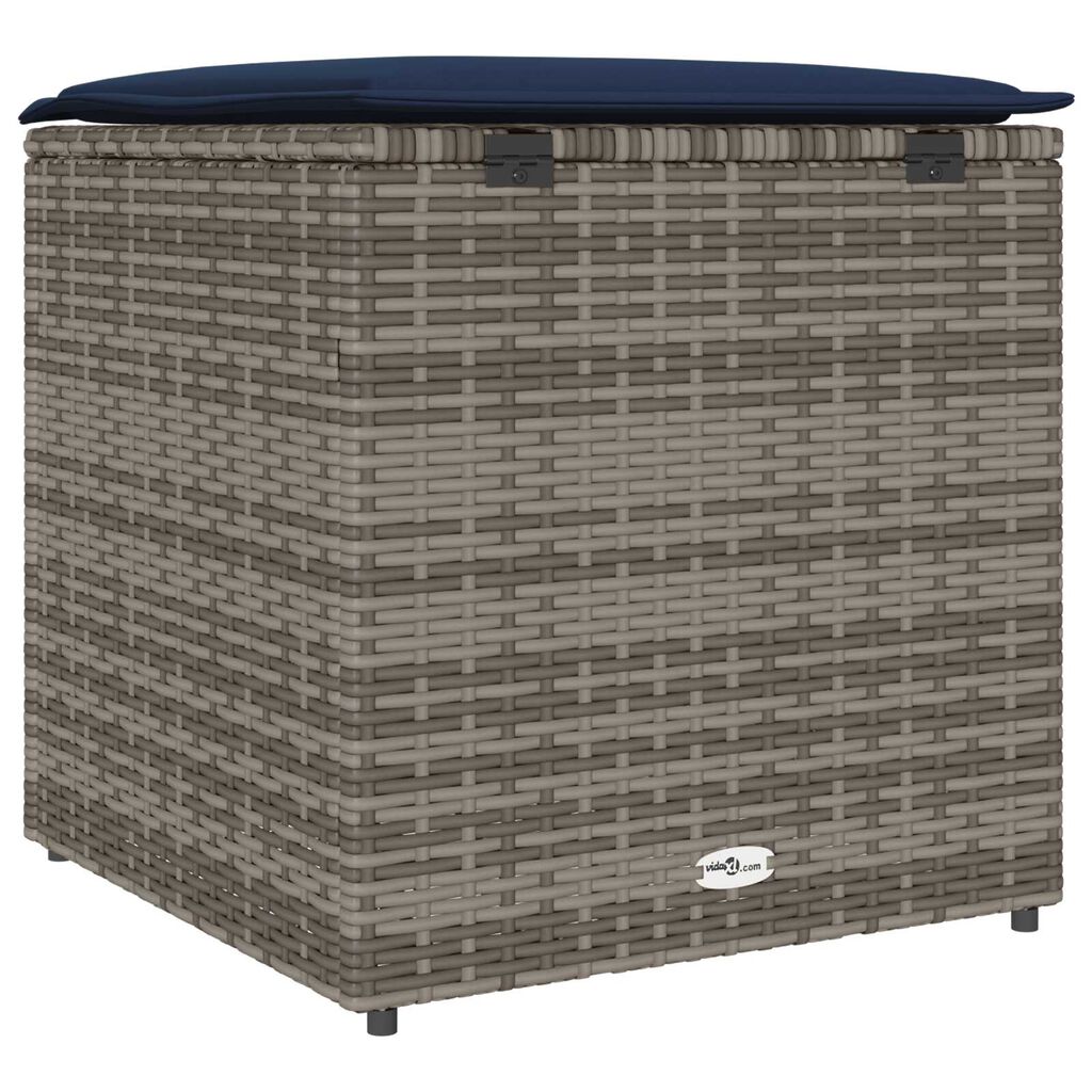 vidaXL Storage Box Grey and Navy Blue Rattan and Fabric Cushion Medium