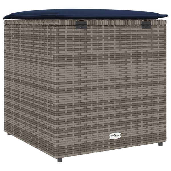 vidaXL Storage Box Grey and Navy Blue Rattan and Fabric Cushion Medium