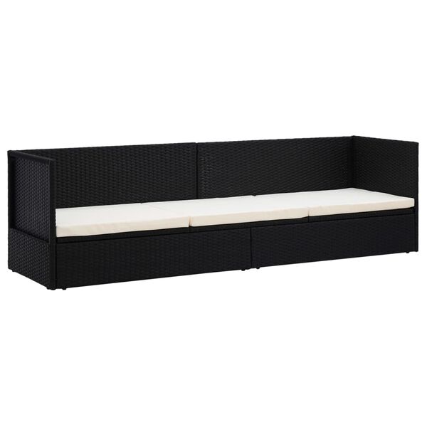vidaXL Garden Bed with Cushion & Pillows Poly Rattan Black