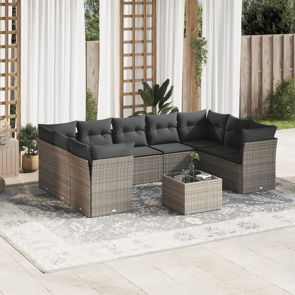 vidaXL 10 Piece Garden Sofa Set with Cushions Grey Poly Rattan