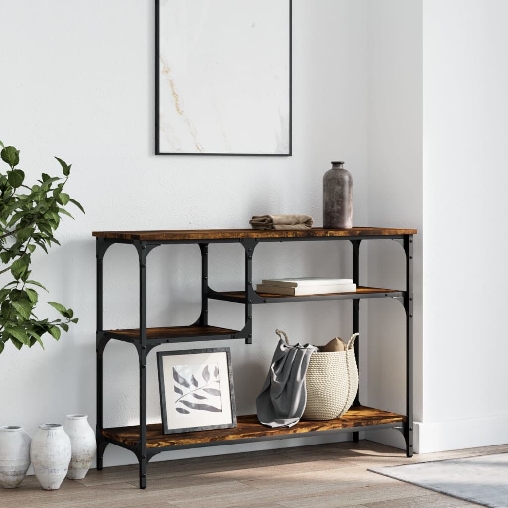 vidaXL Console Table with Shelves Smoked Oak 100x35x75 cm