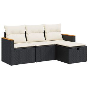 vidaXL 4 Piece Garden Sofa Set with Cushions Black Poly Rattan