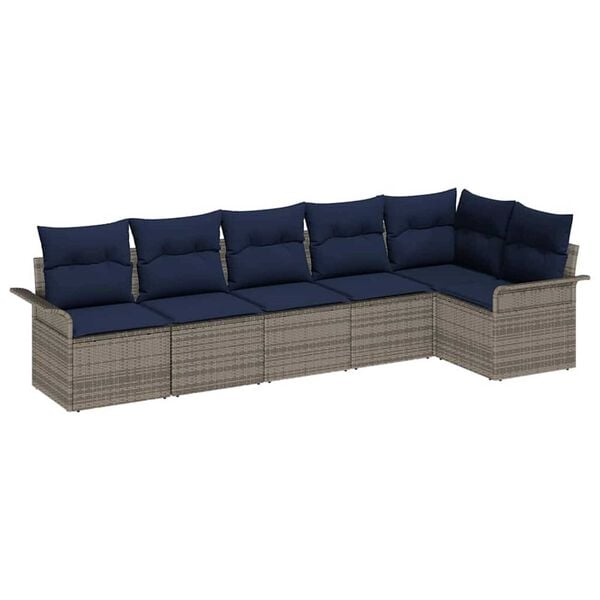vidaXL Garden Sofa Set with Cushion 6 pcs Grey Poly rattan