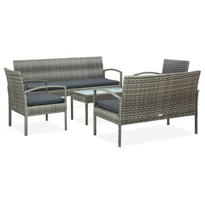 vidaXL 5 Piece Garden Lounge Set with Cushions Poly Rattan Grey