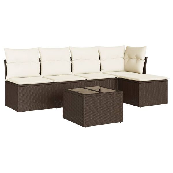 vidaXL 6 Piece Garden Sofa Set with Cushions Brown Poly Rattan