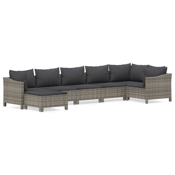 vidaXL 7 Piece Garden Lounge Set with Cushions Grey Poly Rattan