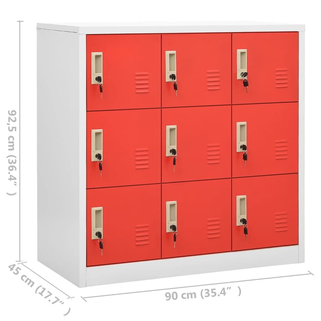 vidaXL Locker Cabinet Light Grey and Red 90x45x92.5 cm Steel