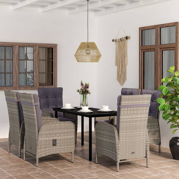 vidaXL 7 Piece Outdoor Dining Set with Cushions Grey and Black