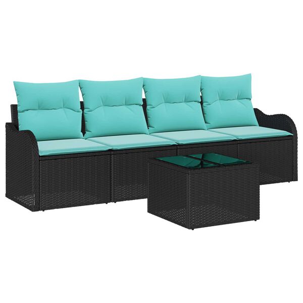 vidaXL 5 Piece Garden Sofa Set with Cushions Black Poly Rattan
