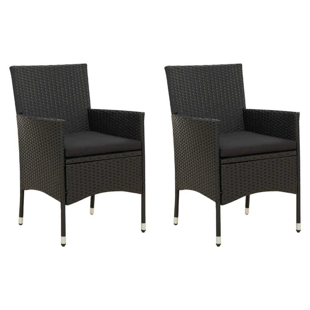 vidaXL Garden Chairs with Cushions 2 pcs Poly Rattan Black