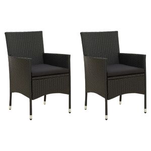 vidaXL Garden Chairs with Cushions 2 pcs Poly Rattan Black