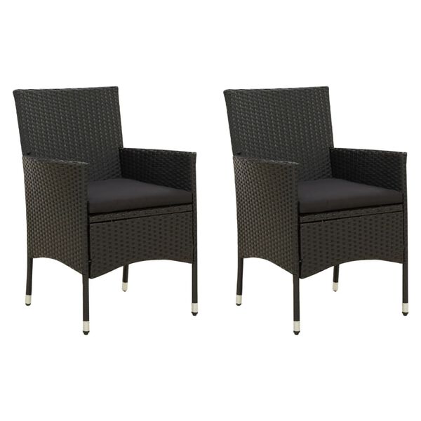 vidaXL Garden Chairs with Cushions 2 pcs Poly Rattan Black