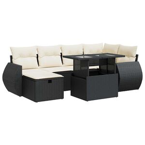 vidaXL 7 Piece Garden Sofa Set with Cushions Black Poly Rattan