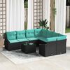 vidaXL Sofa Set with Cushion 9 pcs Black and Turquoise Poly Rattan