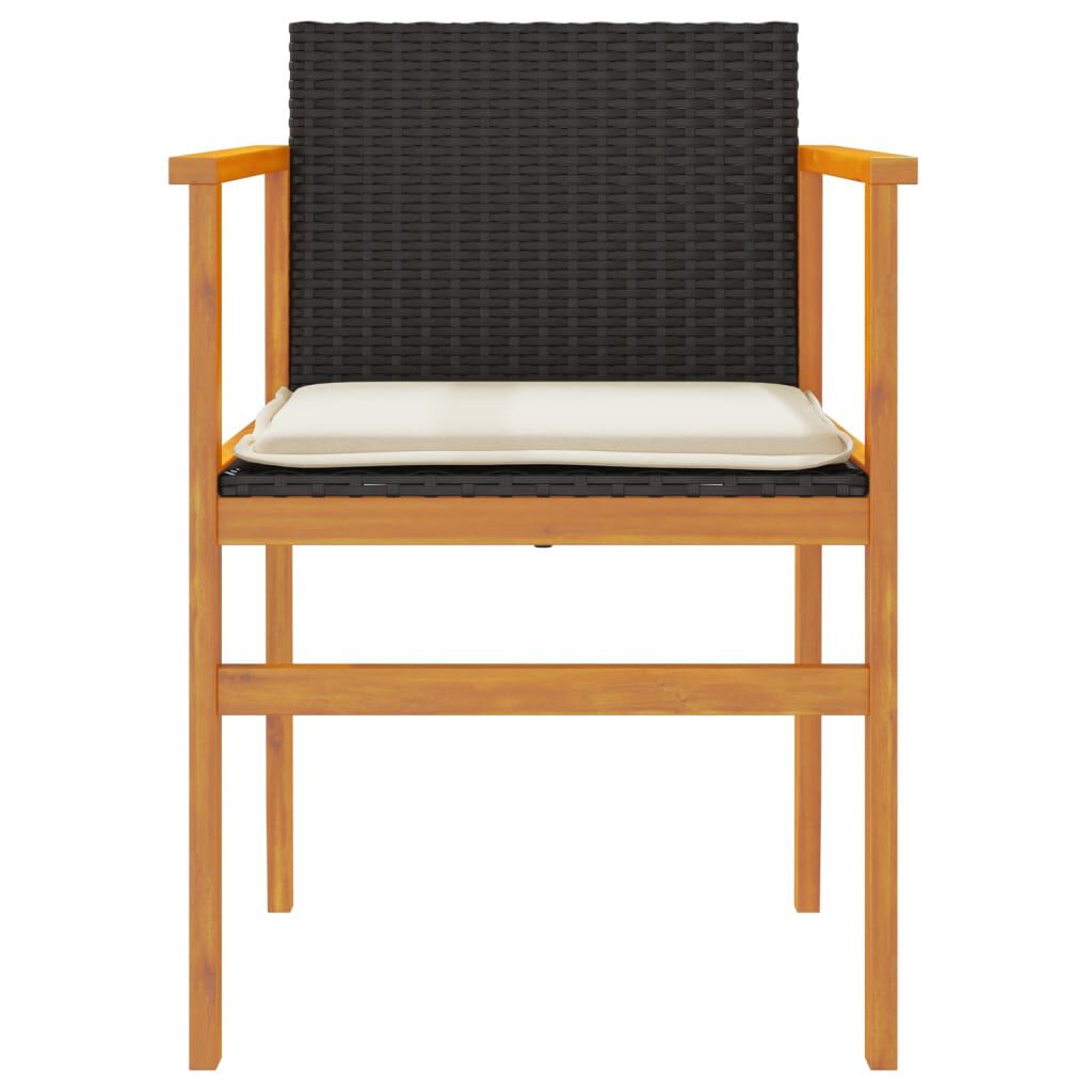 vidaXL Garden Chairs with Cushions 2 pcs Black Poly Rattan&Solid Wood