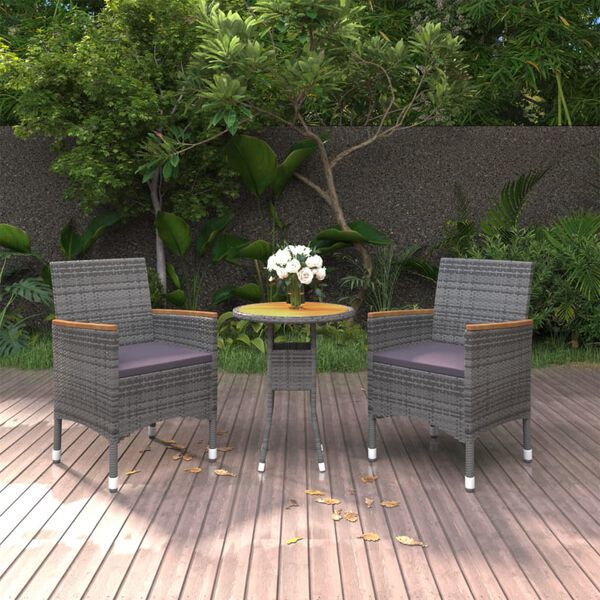 vidaXL 3 Piece Garden Dining Set Poly Rattan Grey