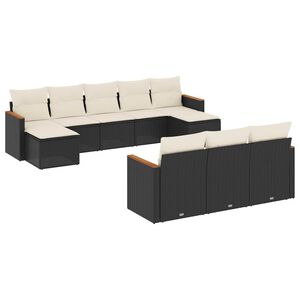 vidaXL 10 Piece Garden Sofa Set with Cushions Black Poly Rattan