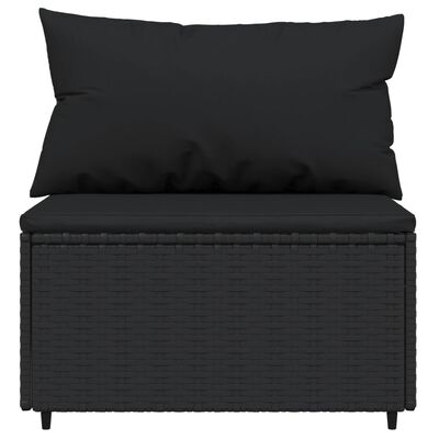 vidaXL Garden Middle Sofa with Cushions Black Poly Rattan