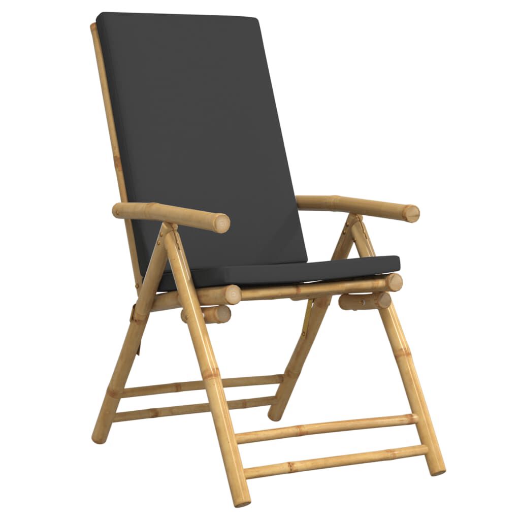vidaXL 6 Piece Folding Reclining Chairs with Dark Grey Cushions Bamboo
