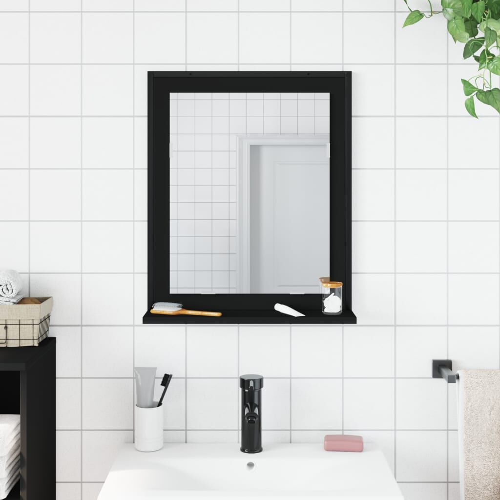 vidaXL Bathroom Mirror with Shelf Black 50x12x60 cm Engineered Wood