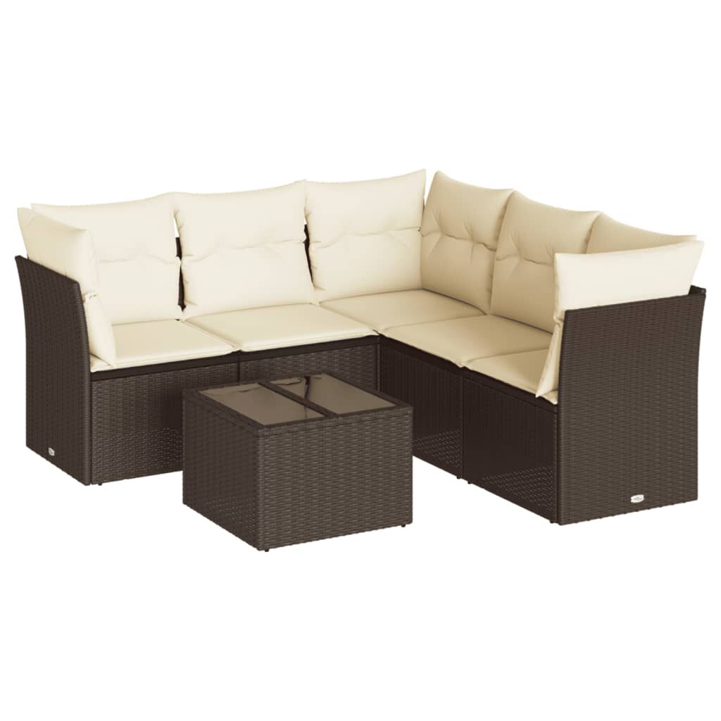 vidaXL 6 Piece Garden Sofa Set with Cushions Brown Poly Rattan