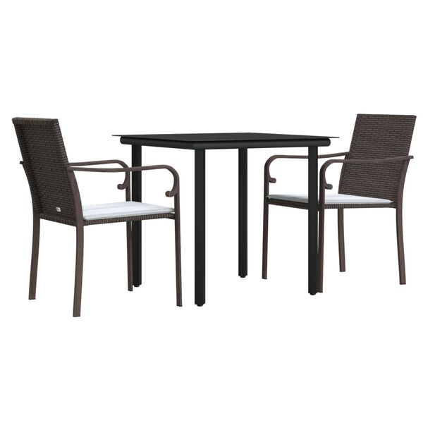vidaXL 3 Piece Garden Dining Set with Cushions Poly Rattan and Steel