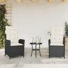 vidaXL 3 Piece Bistro Set with Cushions Black Poly Rattan