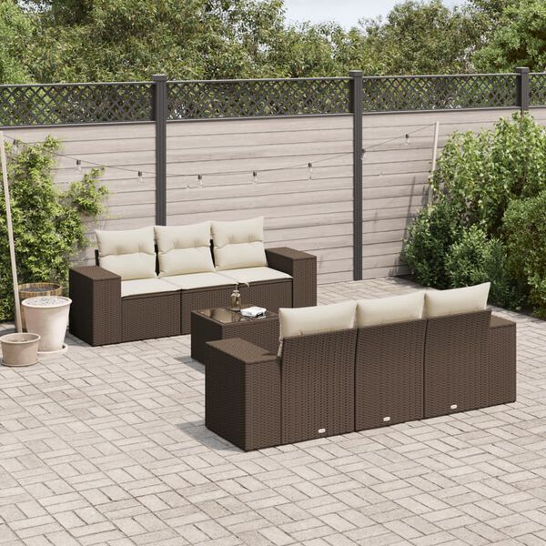 vidaXL 7 Piece Garden Sofa Set with Cushions Brown Poly Rattan