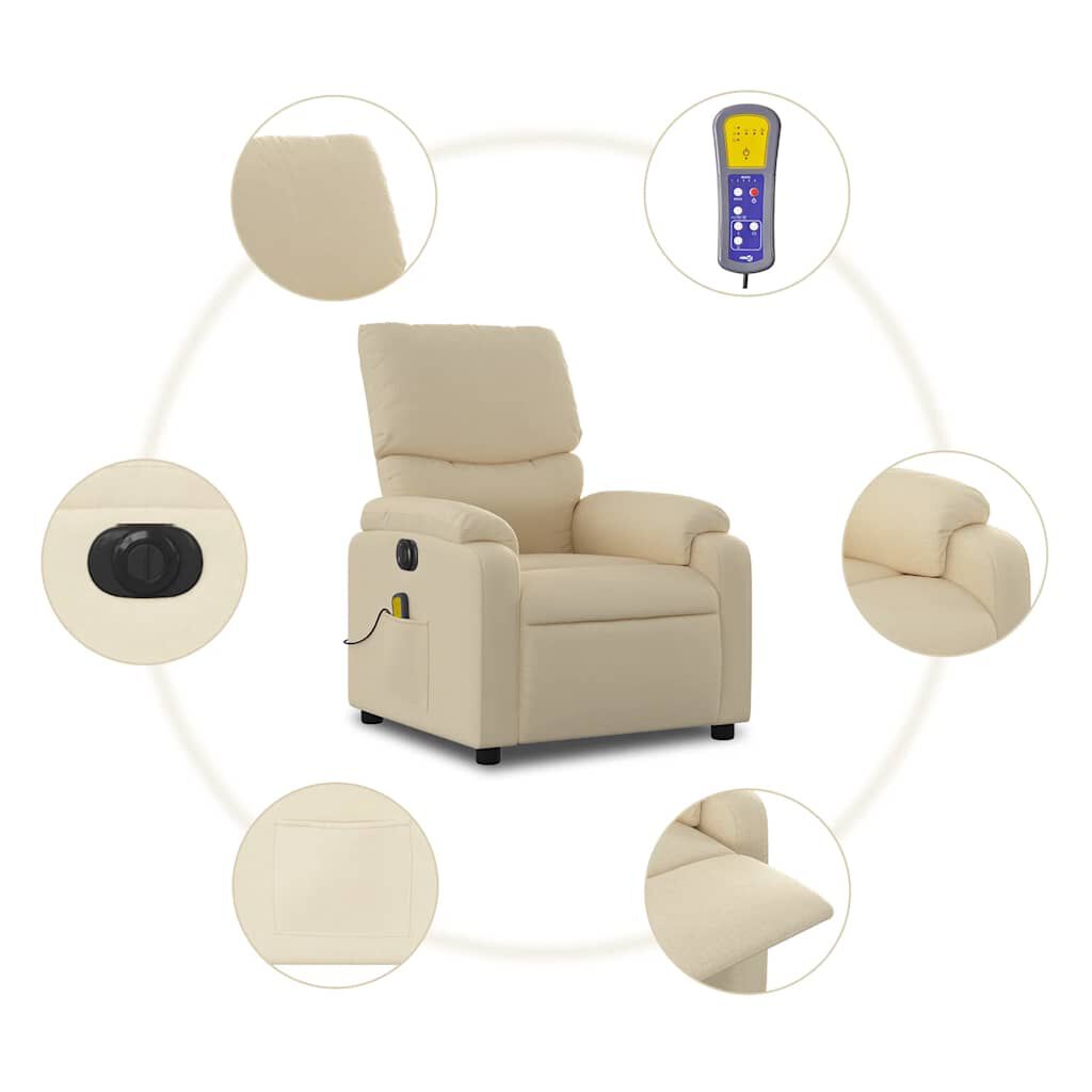 vidaXL Electric Massage Recliner Chair Cream Fabric