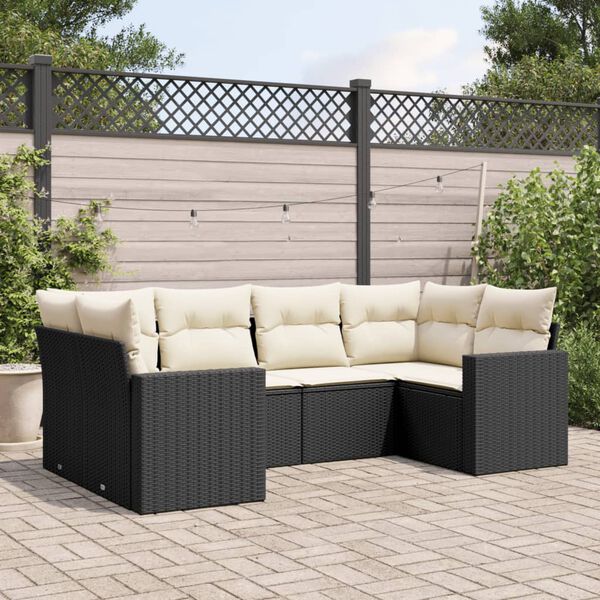 vidaXL 6 Piece Garden Sofa Set with Cushions Black Poly Rattan