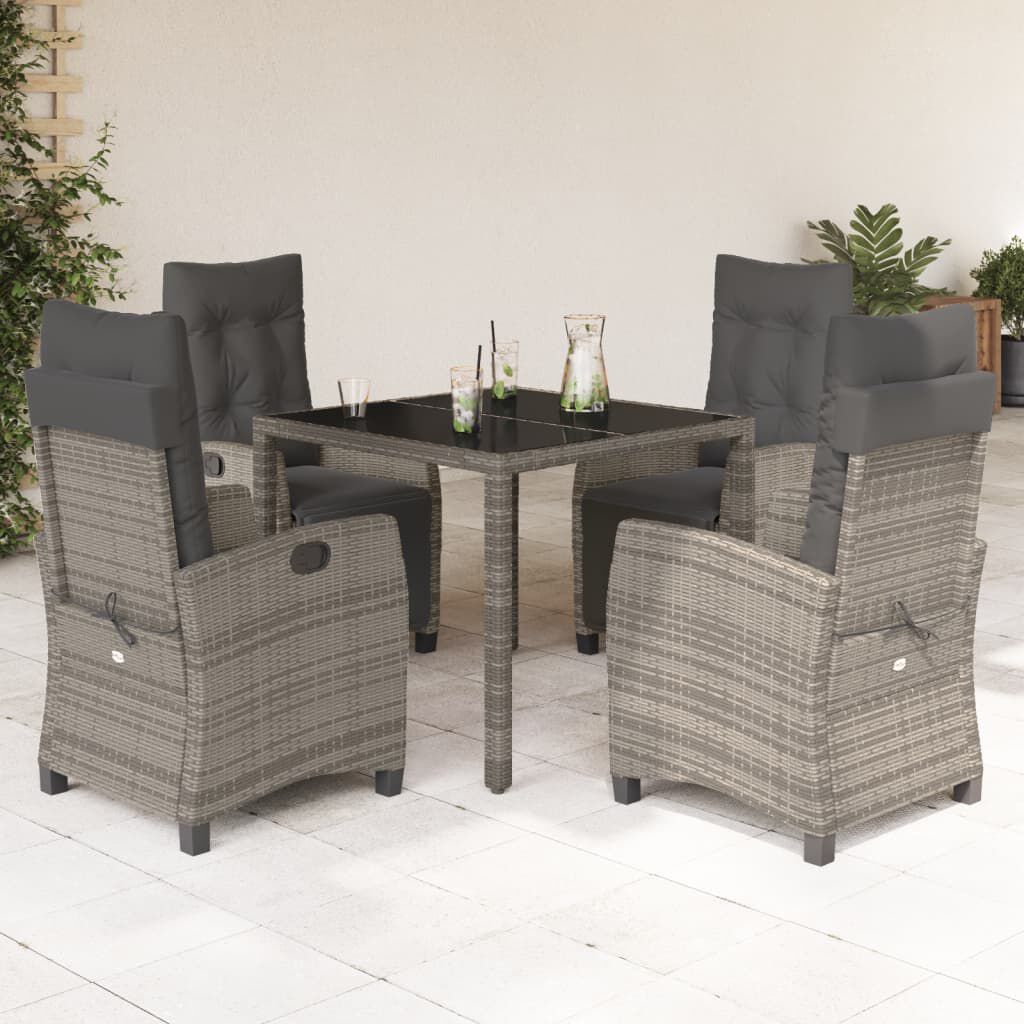 vidaXL 5 Piece Garden Dining Set with Cushions Grey Poly Rattan