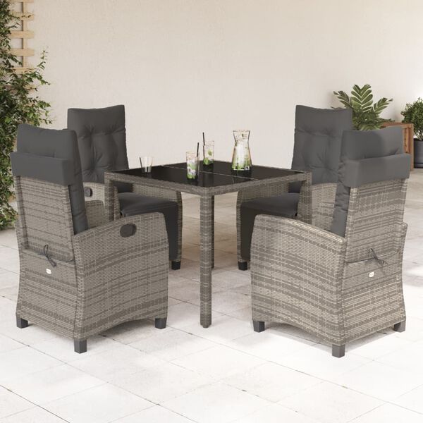 vidaXL 5 Piece Garden Dining Set with Cushions Grey Poly Rattan