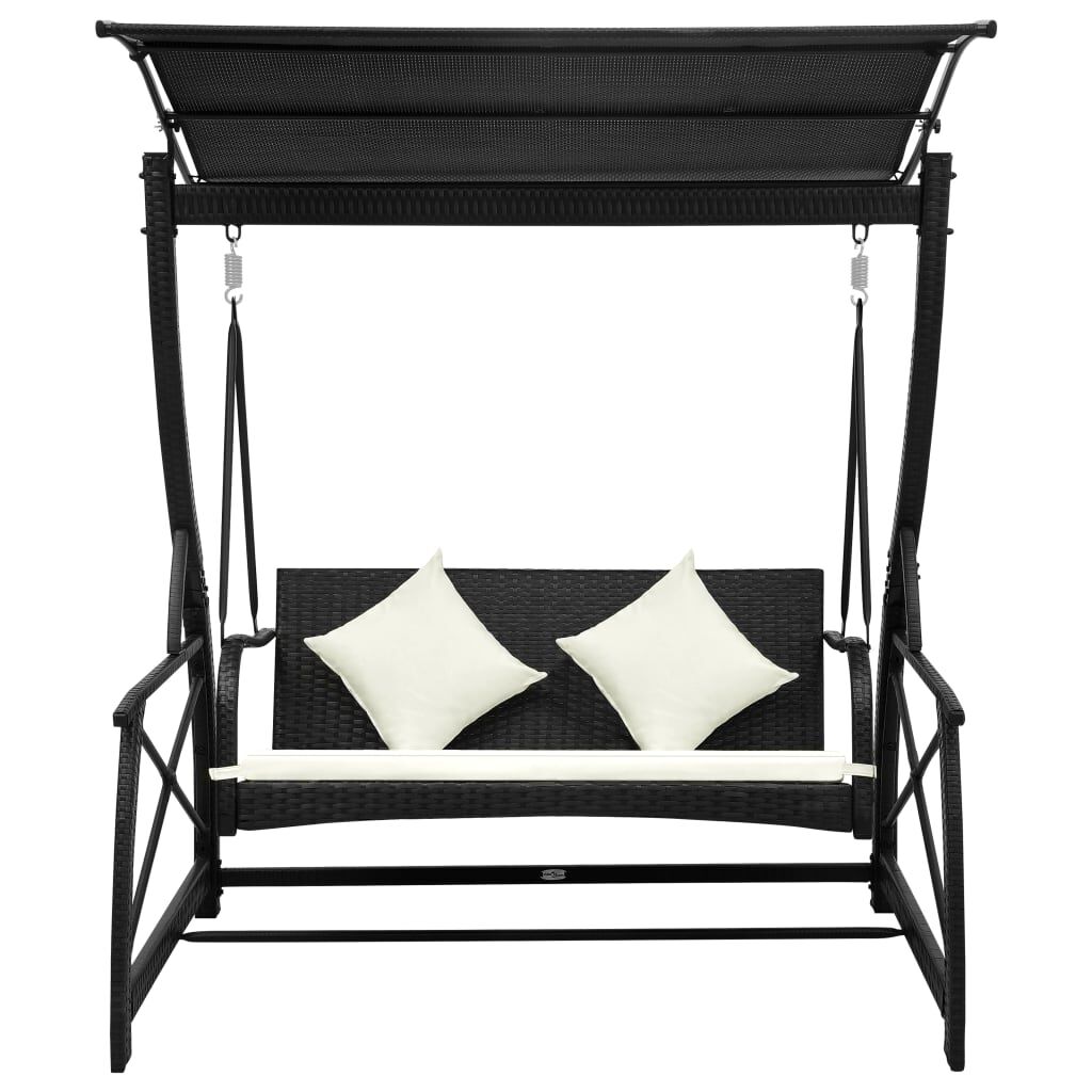 vidaXL 3-Seater Garden Swing Bench with Canopy Poly Rattan Black