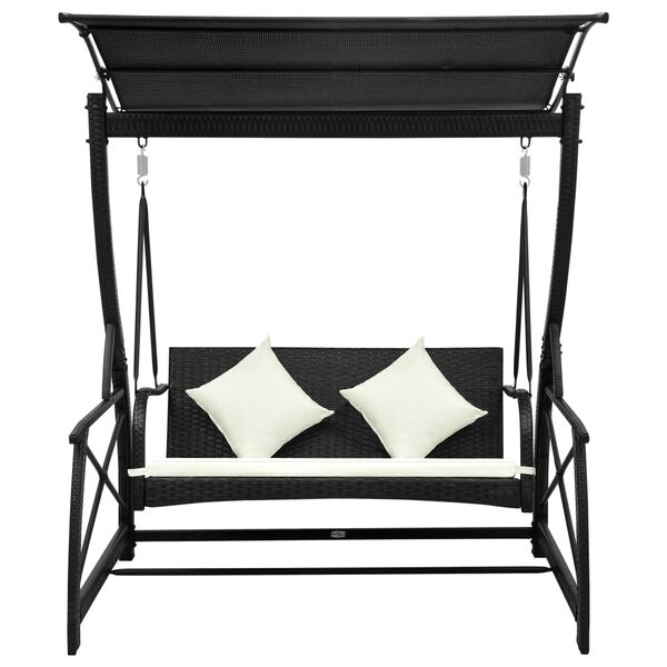 vidaXL 3-Seater Garden Swing Bench with Canopy Poly Rattan Black