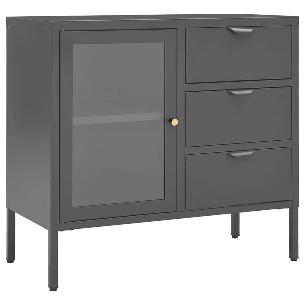 vidaXL Sideboard Anthracite 75x35x70 cm Steel and Tempered Glass