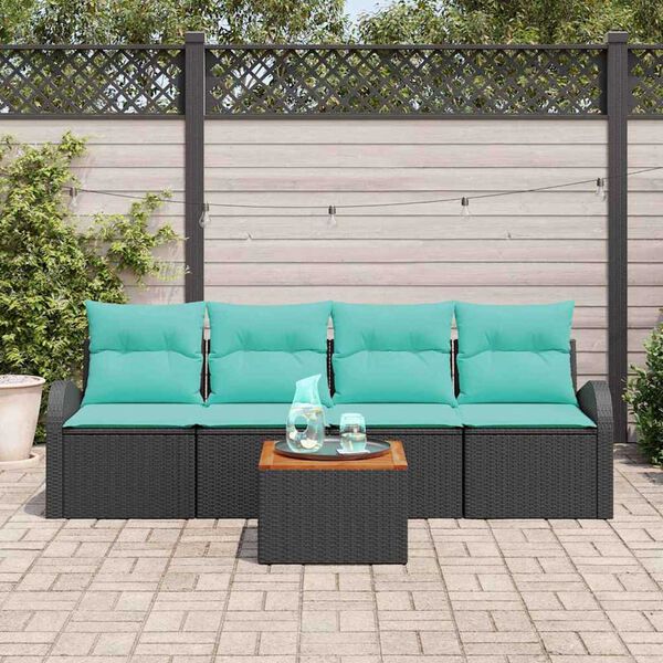 vidaXL Garden Sofa Set 5 pcs Black and turquoise