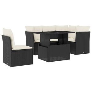 vidaXL 6 Piece Garden Sofa Set with Cushions Black Poly Rattan