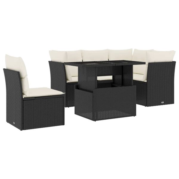 vidaXL 6 Piece Garden Sofa Set with Cushions Black Poly Rattan